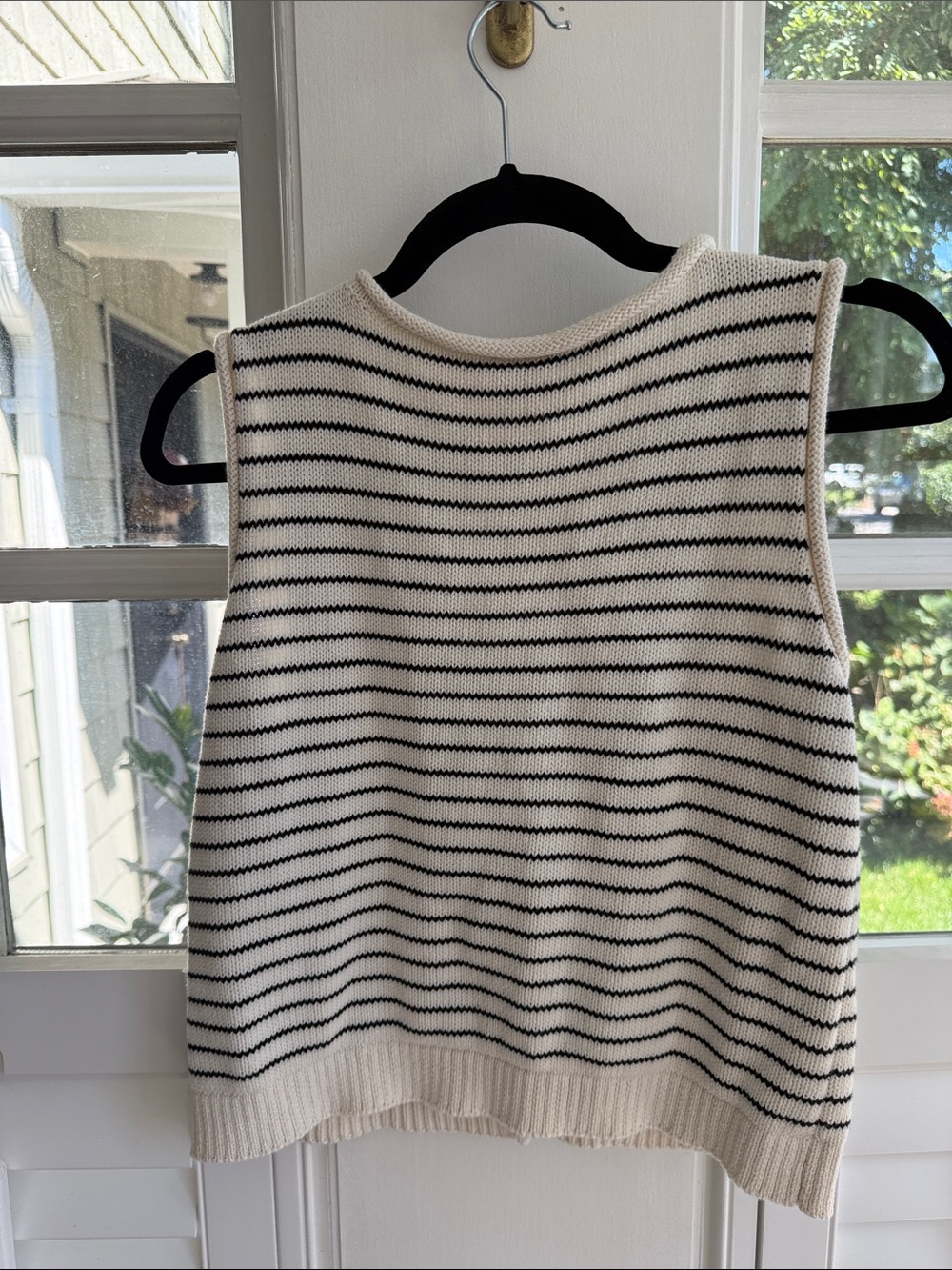 Women’s Cream and Black Striped Button-Front Knit Vest Medium - Picture 3 of 3
